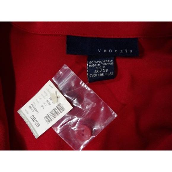 Venezia 3X 26/28 Red Blouse Button Collar Slinky Polyester Career Business NWT - Picture 5 of 9